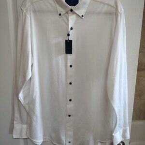 David Donahue FUSION White, Long Sleeve, Button Down Dress Shirt